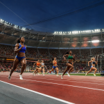 Atletas disputam prova de atletismo diante de arquibancadas lotadas no Ultimate Championship 2026, em Budapeste